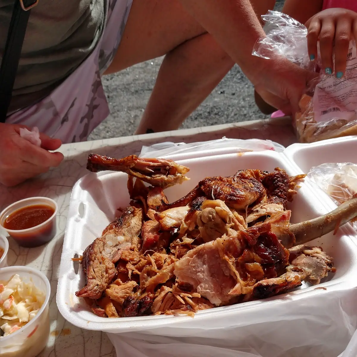 Three Meat Combo Ribs Chicken Pulled Pork Plate