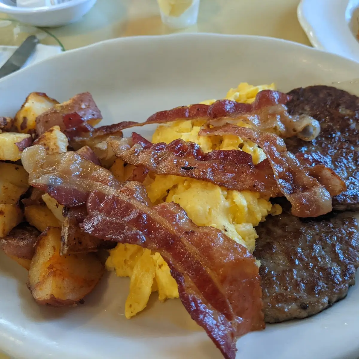 Bacon Sausage Eggs Breakfast Potatoes