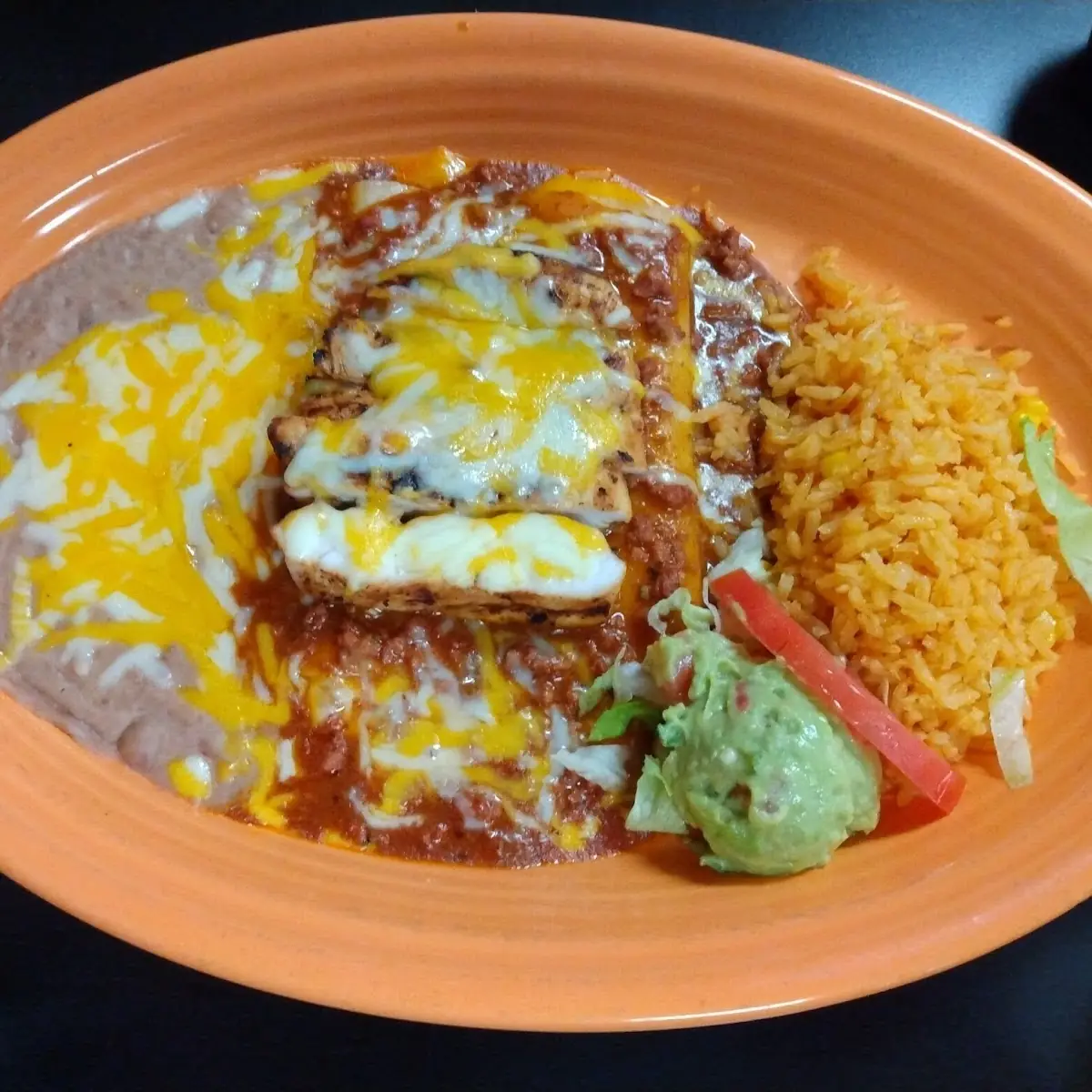 Cheese Enchiladas Topped w Chicken Fajitas