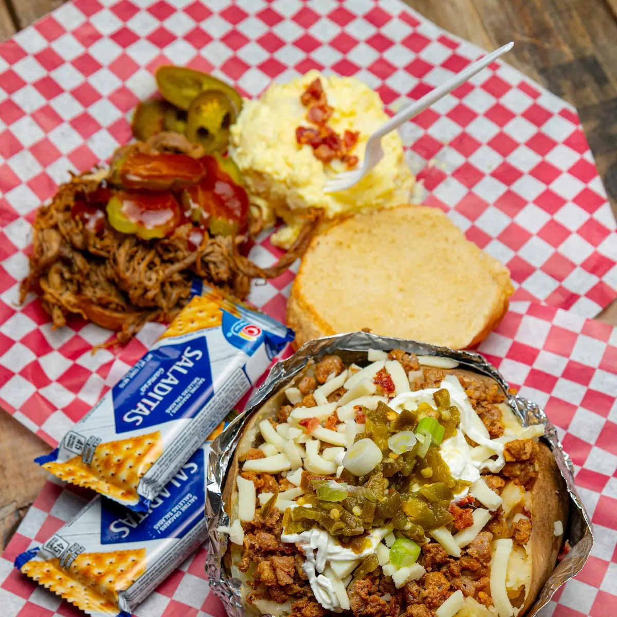 Loaded Bake Potatoes and Brisket Sandwich