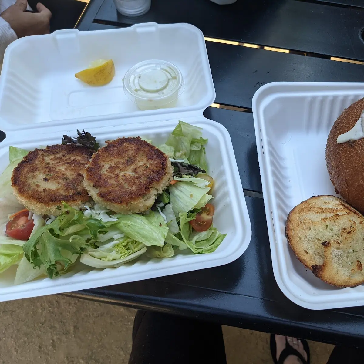 Crab Cakes and Clam Chowder Bread Bowl