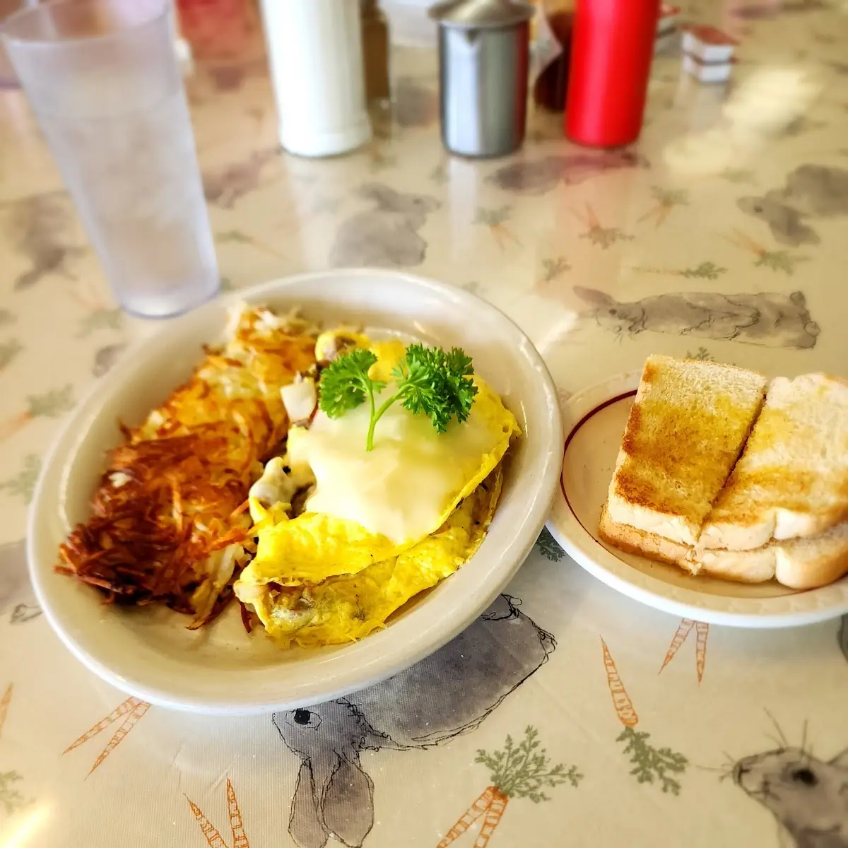 Vegetarian Omelette Hash Browns Toast