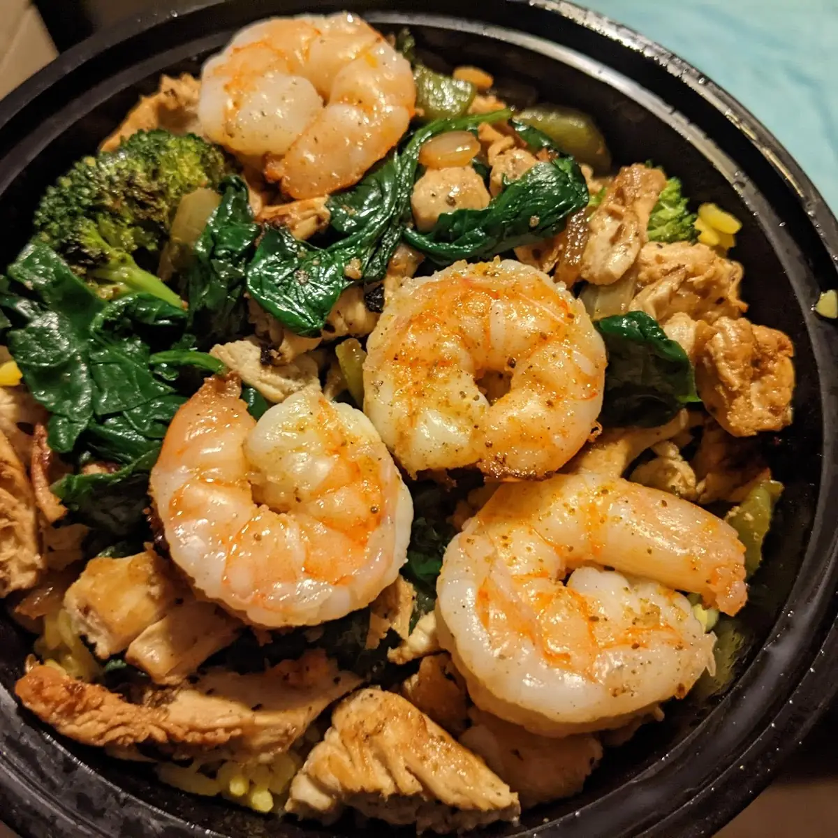 Chicken Broccoli and Shrimp Bowl