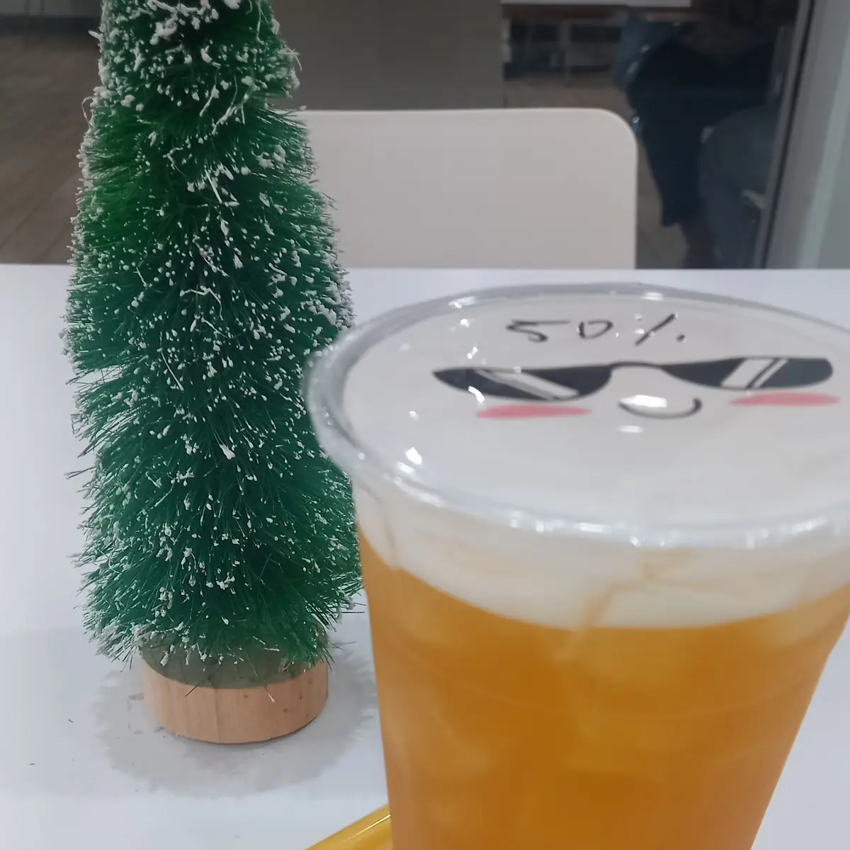 Green Tea Mango with Pomegranate Boba