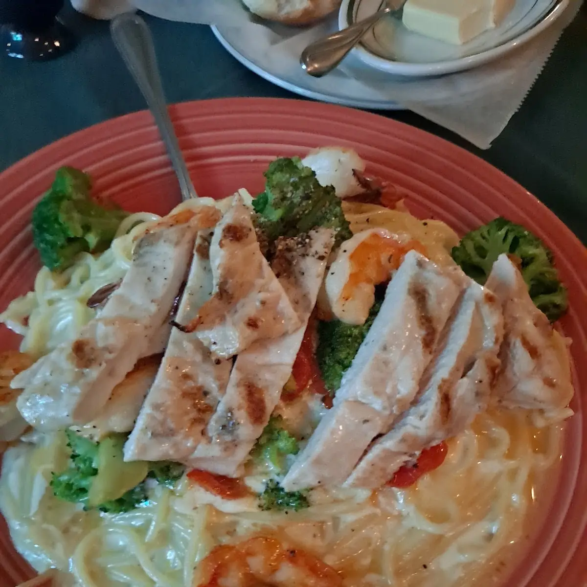 Shrimp Alfredo Pasta with Added Chicken