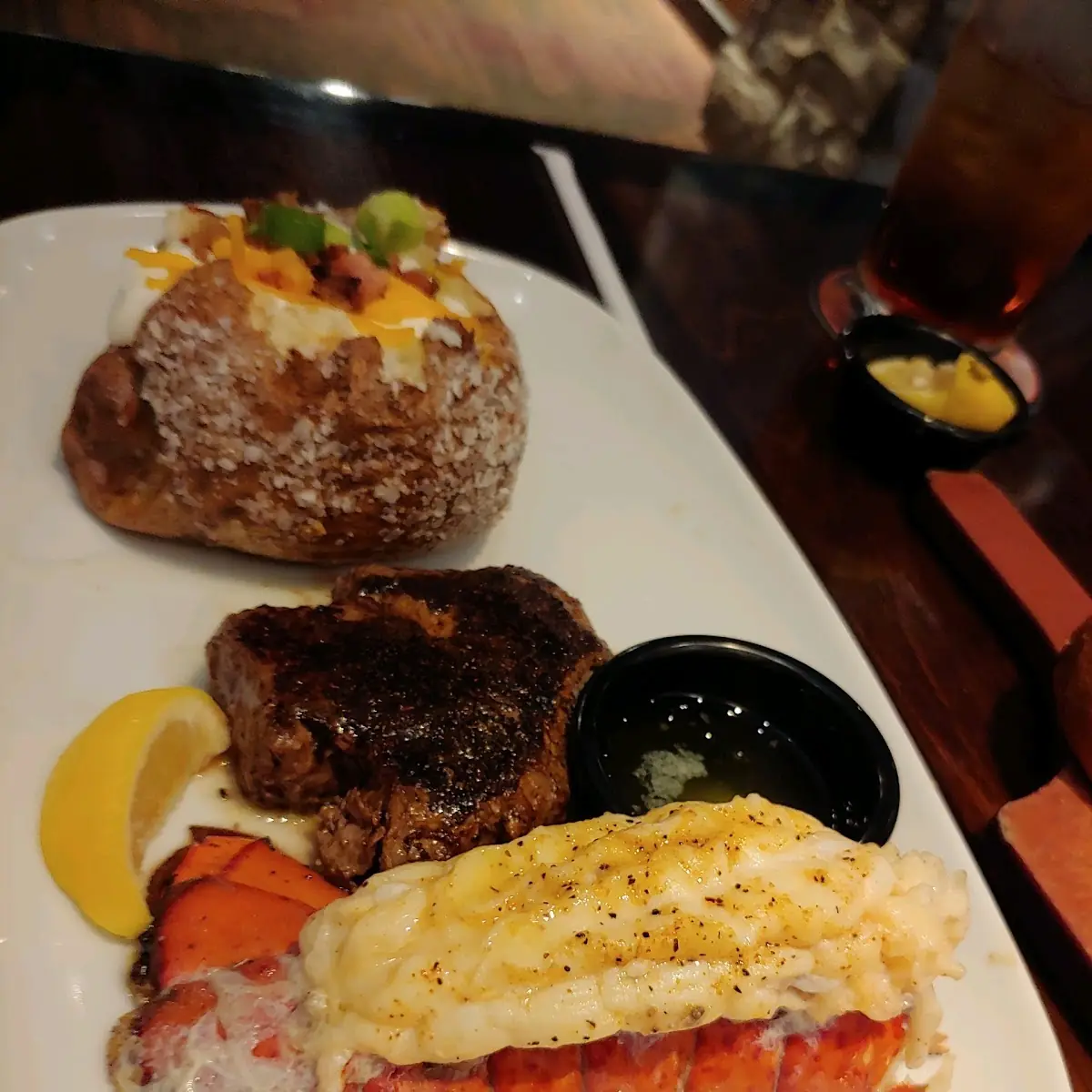 Filet Mignon and Lobster Tail and Brussels Sprouts