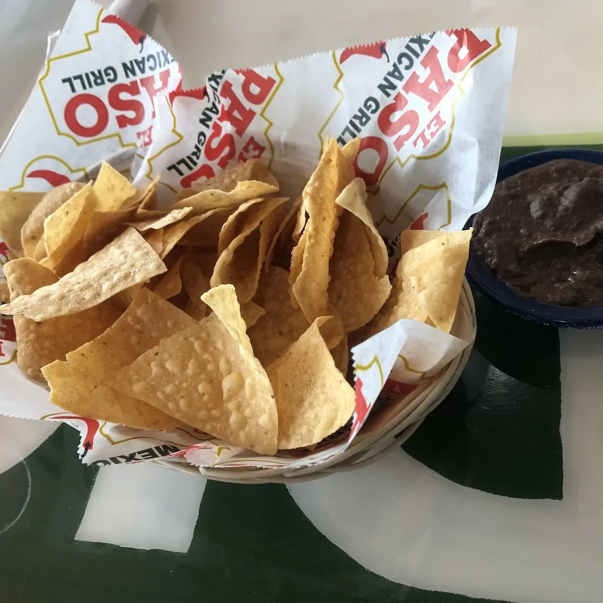 Chips Salsa and Bean Dip