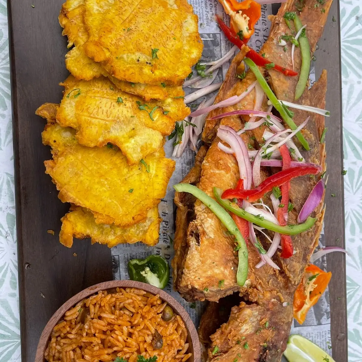 Fried Fish and Rice and Plantains