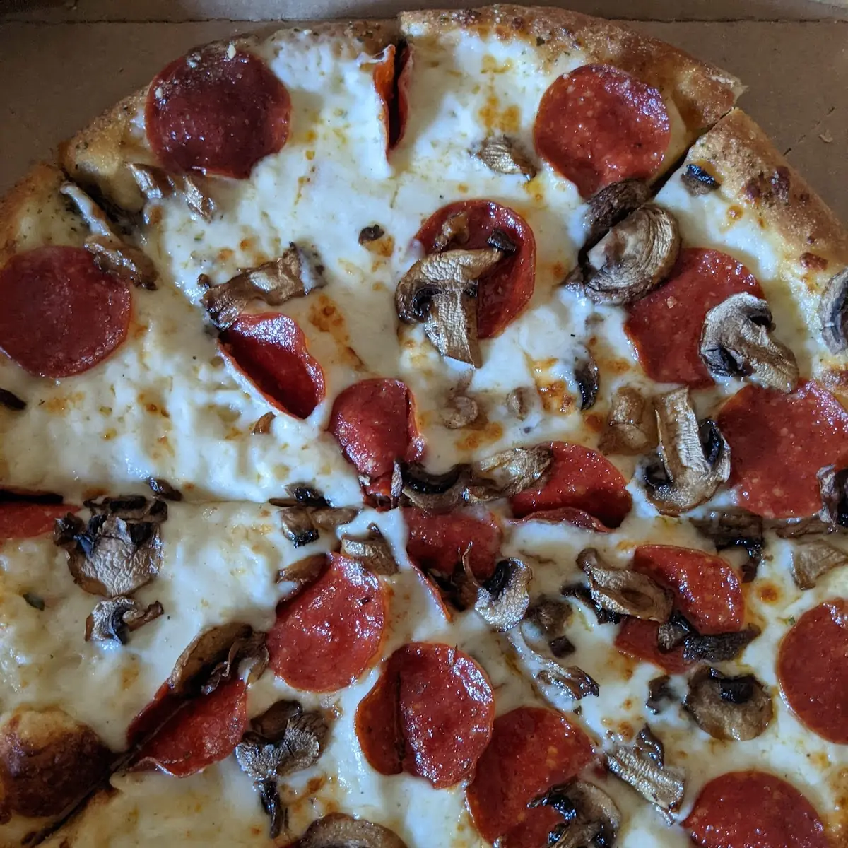 Hand Tossed Alfredo Pepperoni Mushroom Pizza