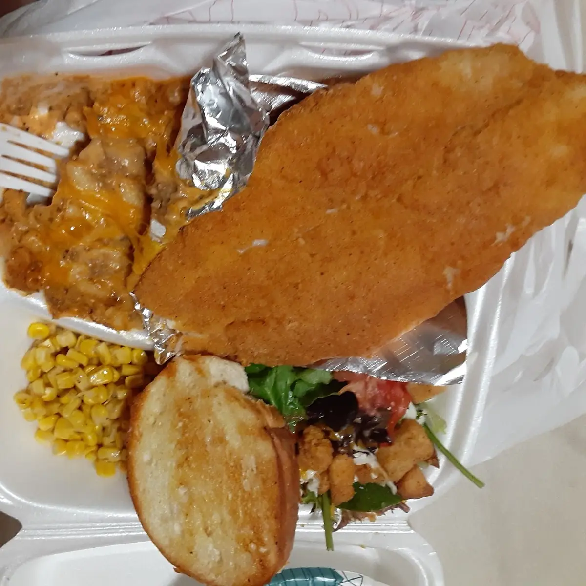 Homemade Hamburger Helper with Fried Fish