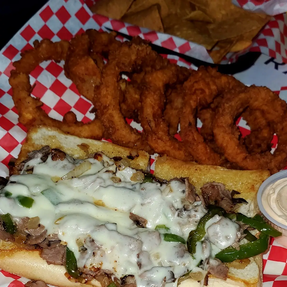 Philly Cheese Steak and Onion Rings
