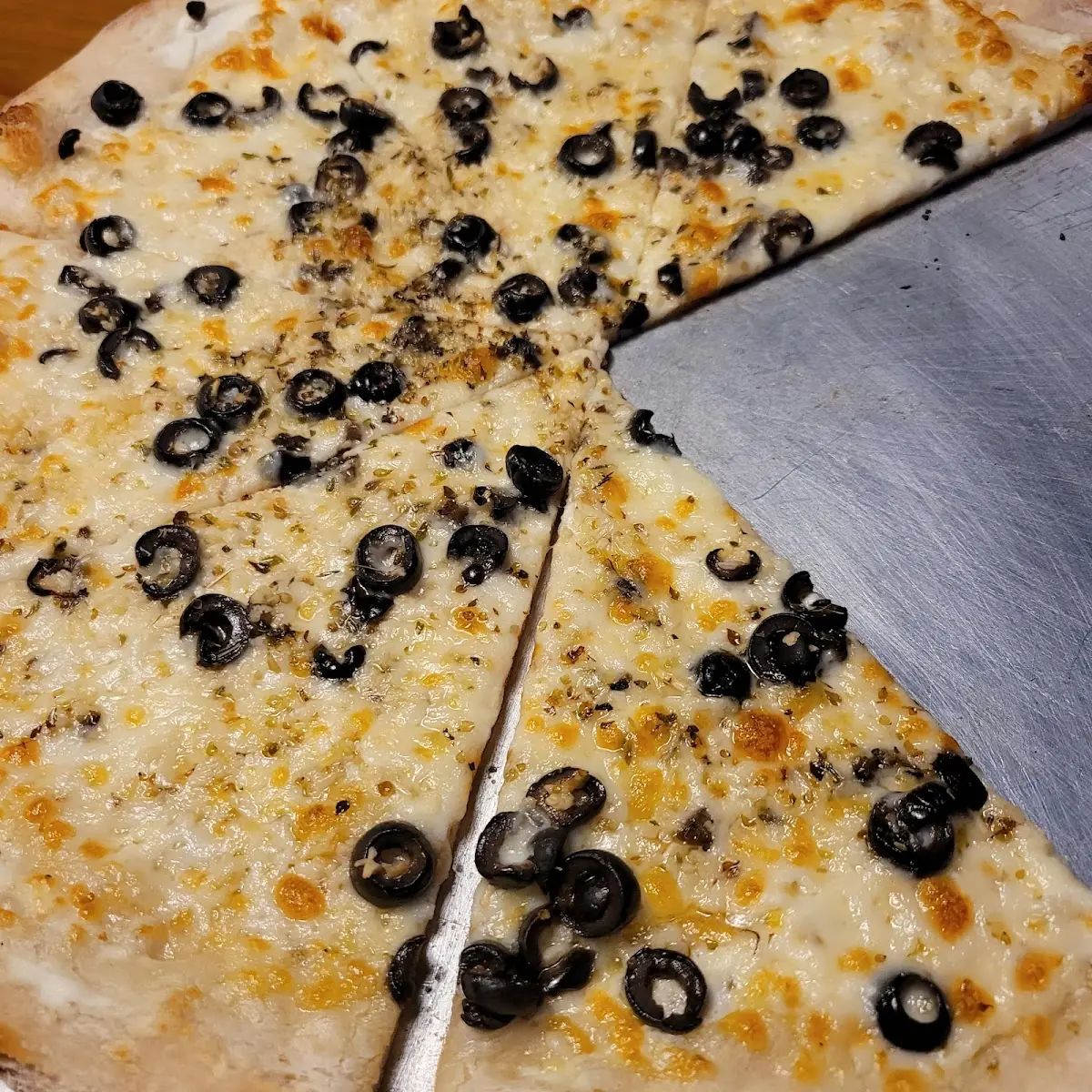 White Pizza with Black Olives