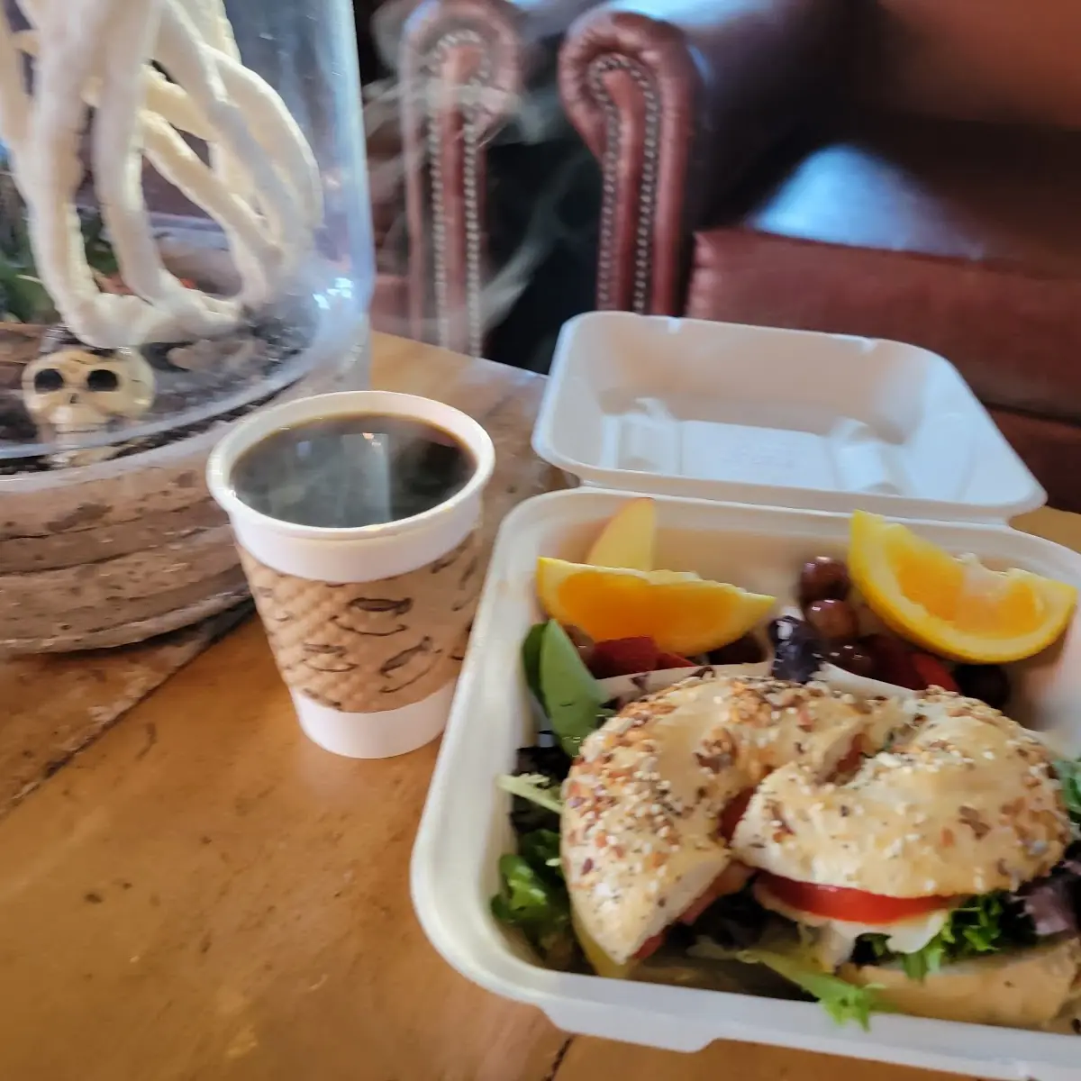 Breakfast Sandwich Bagel and Columbian Drip