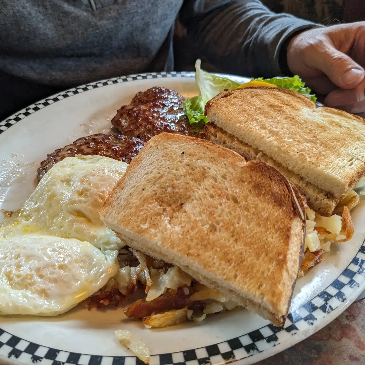 Scrambled Eggs Waffle and 2 Strips of Bacon
