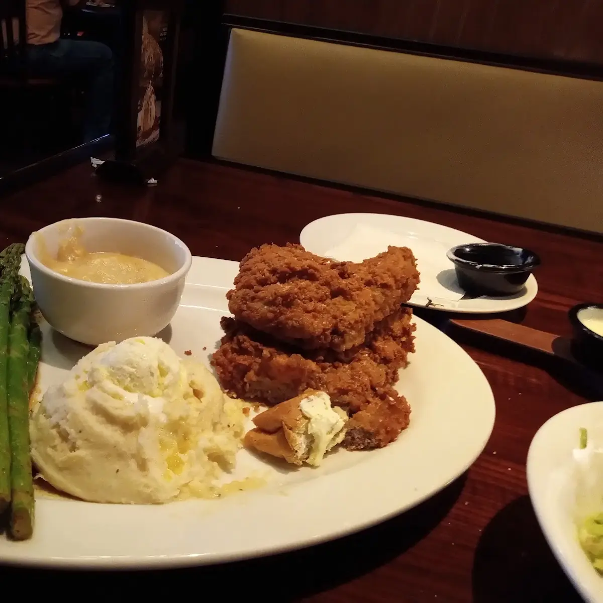Chicken Fried Chicken with Asparagus and Mashed Potatoes with Gravy