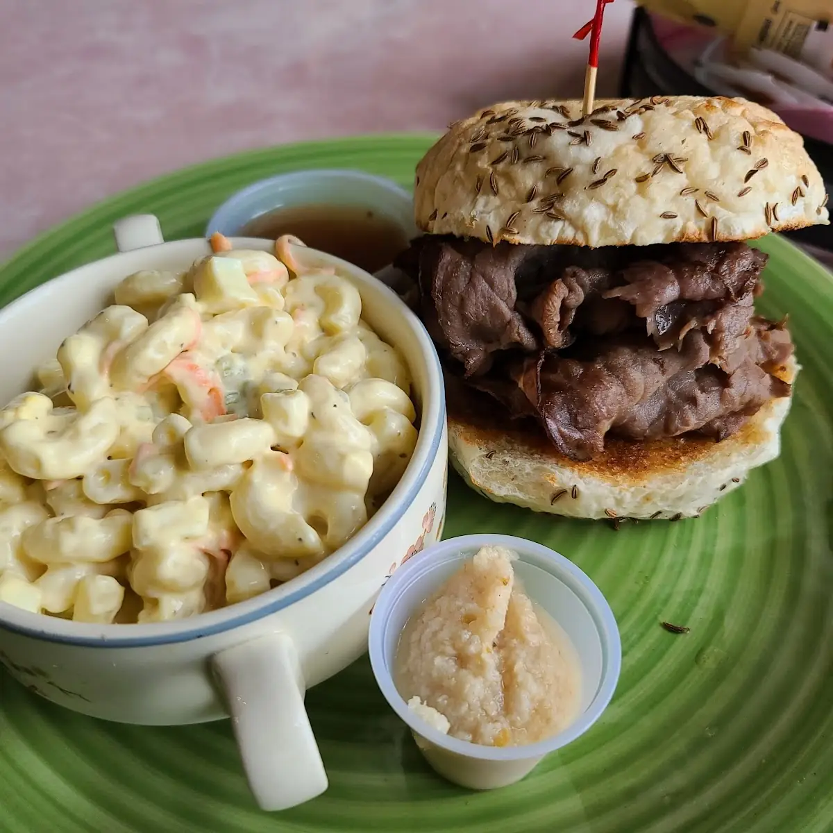 Roast Beef Sandwich with Macaroni Salad