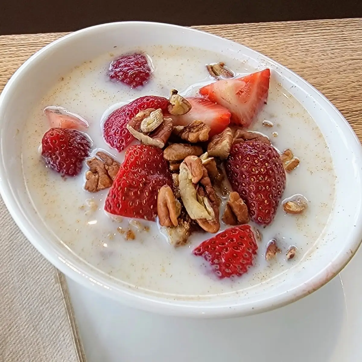 Steel Cut Oatmeal with Strawberries & Pecans