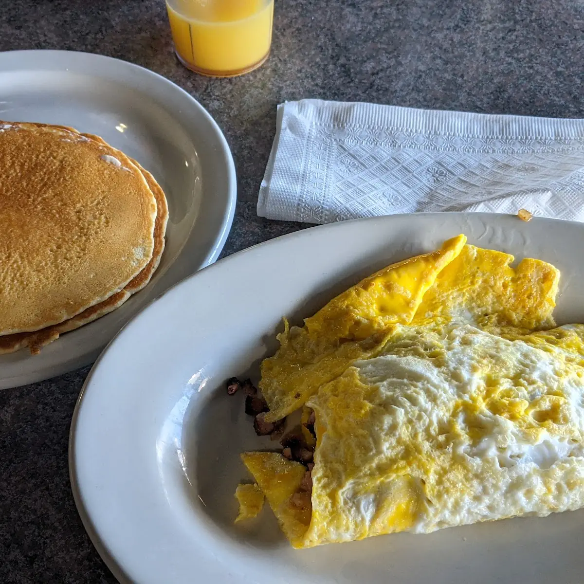 Western Omelette and Pancakes