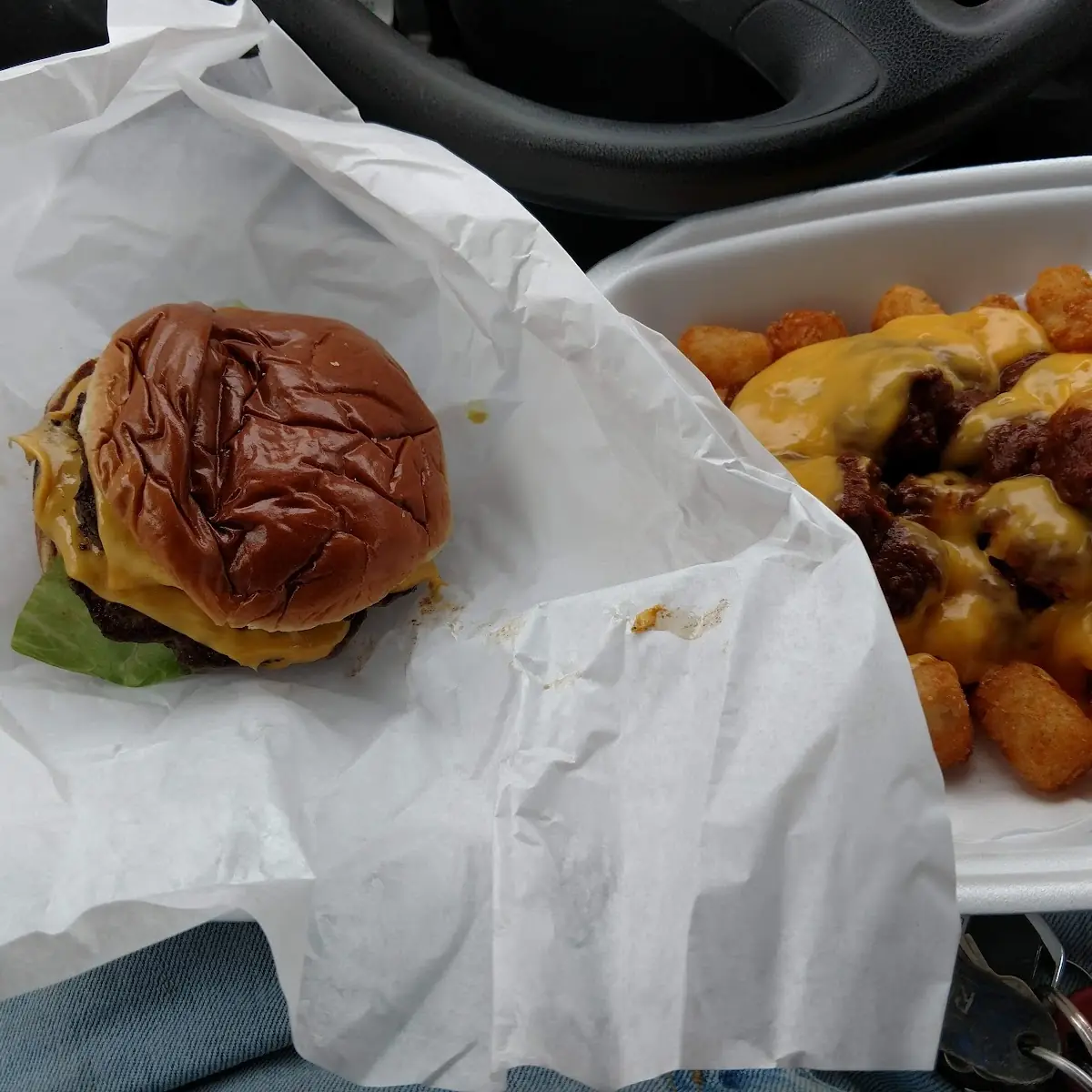 Double Cheeseburger and Chili Cheese Tots
