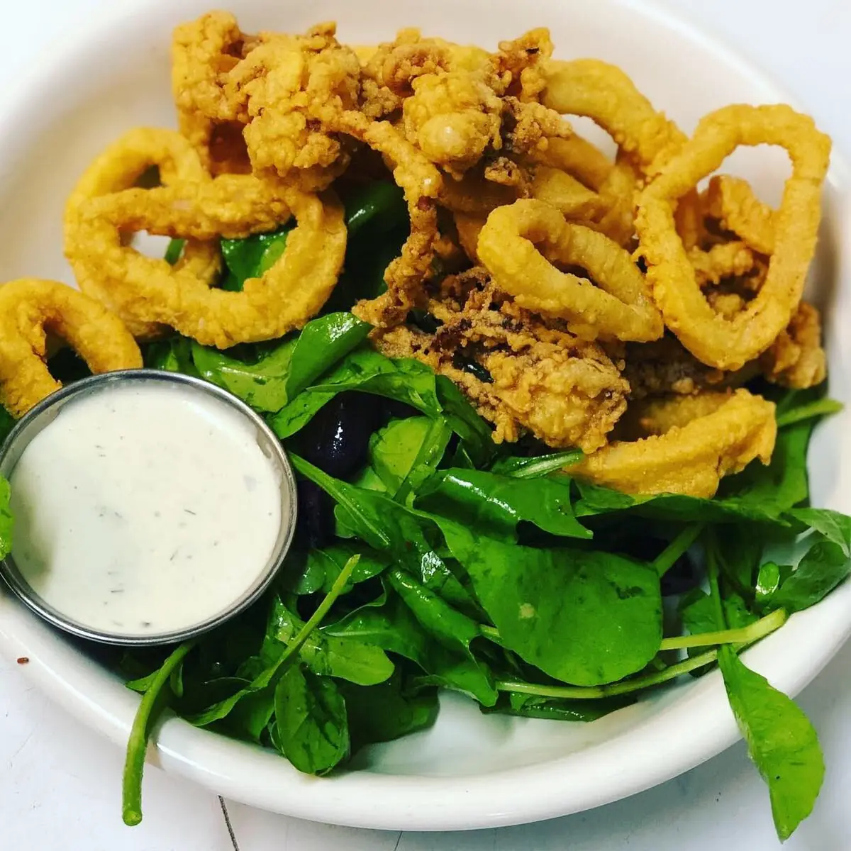 Corn Flour Dusted Shoestring Onion Rings Cucumber Ranch