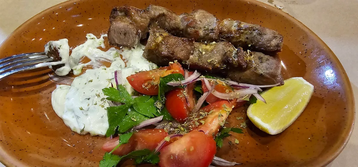 Pork Souvlaki with a Salad