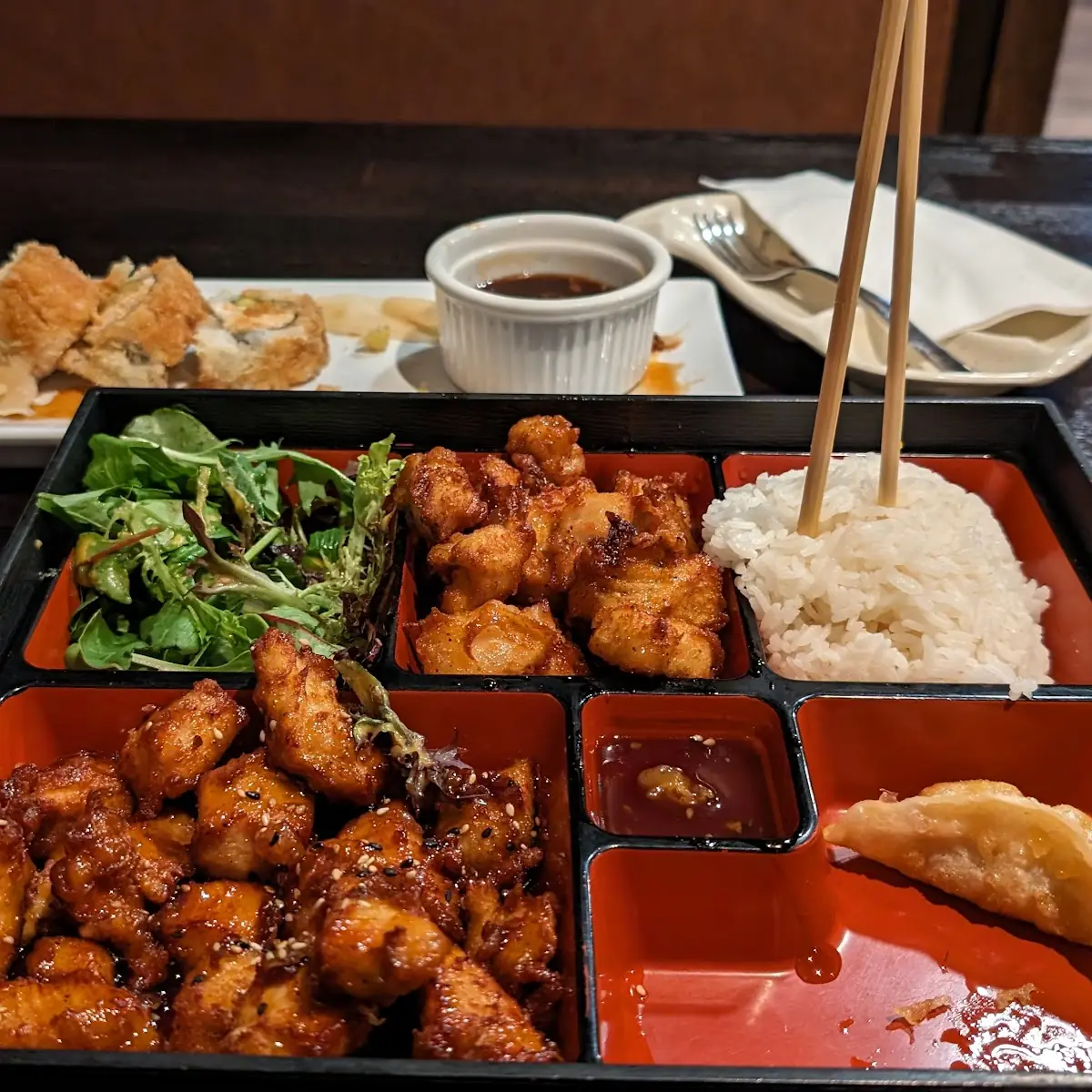 Bento Box with Sesame Chicken and Orange Chicken