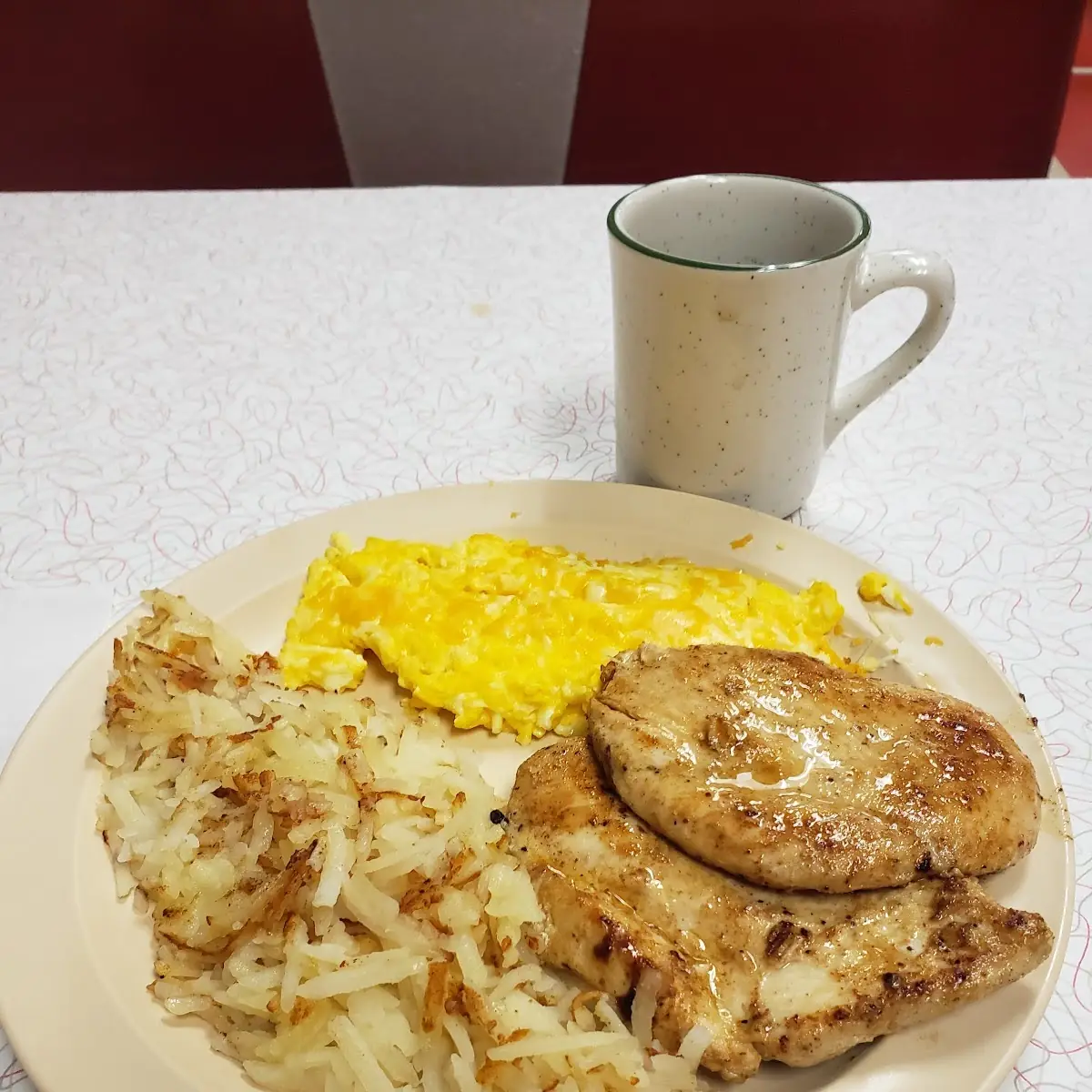 Grill Chicken with Eggs and Hash Browns