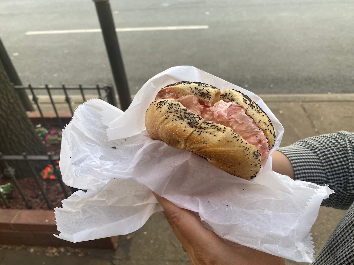 Poppy Seed Bagel with Strawberry Cream Cheese