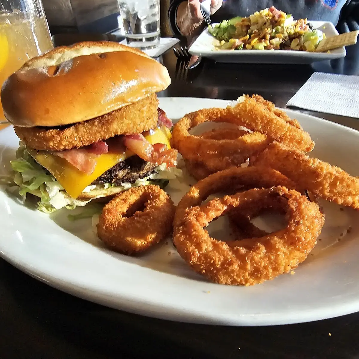 Smokehouse Cheese Burger with Onion Rings