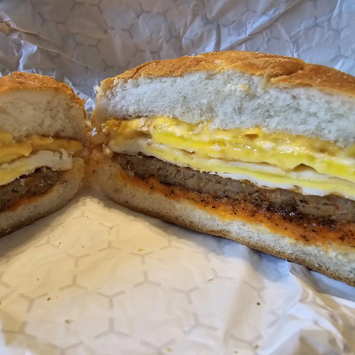 Sausage Egg and Cheese on a Roll