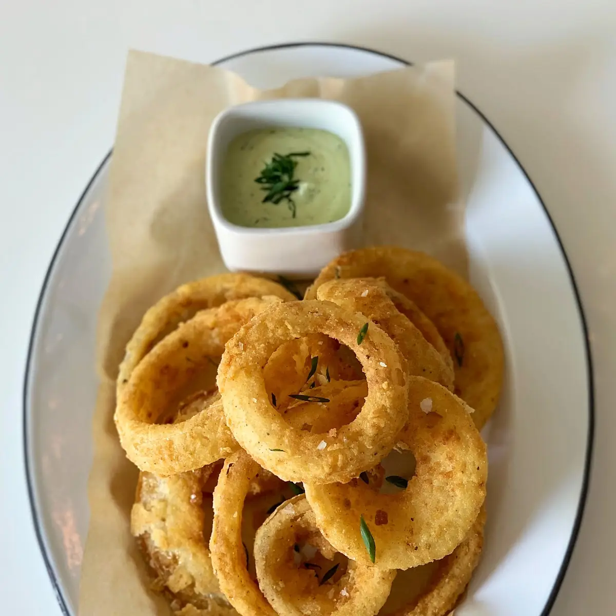 Vidalia Onion Rings with Avocado Ranch