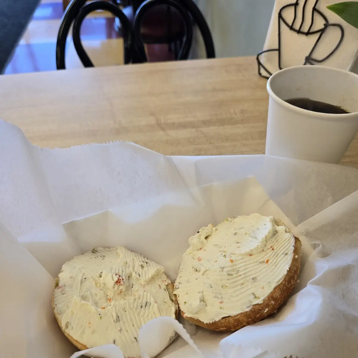 Salt Bagels with Olive Cream Cheese