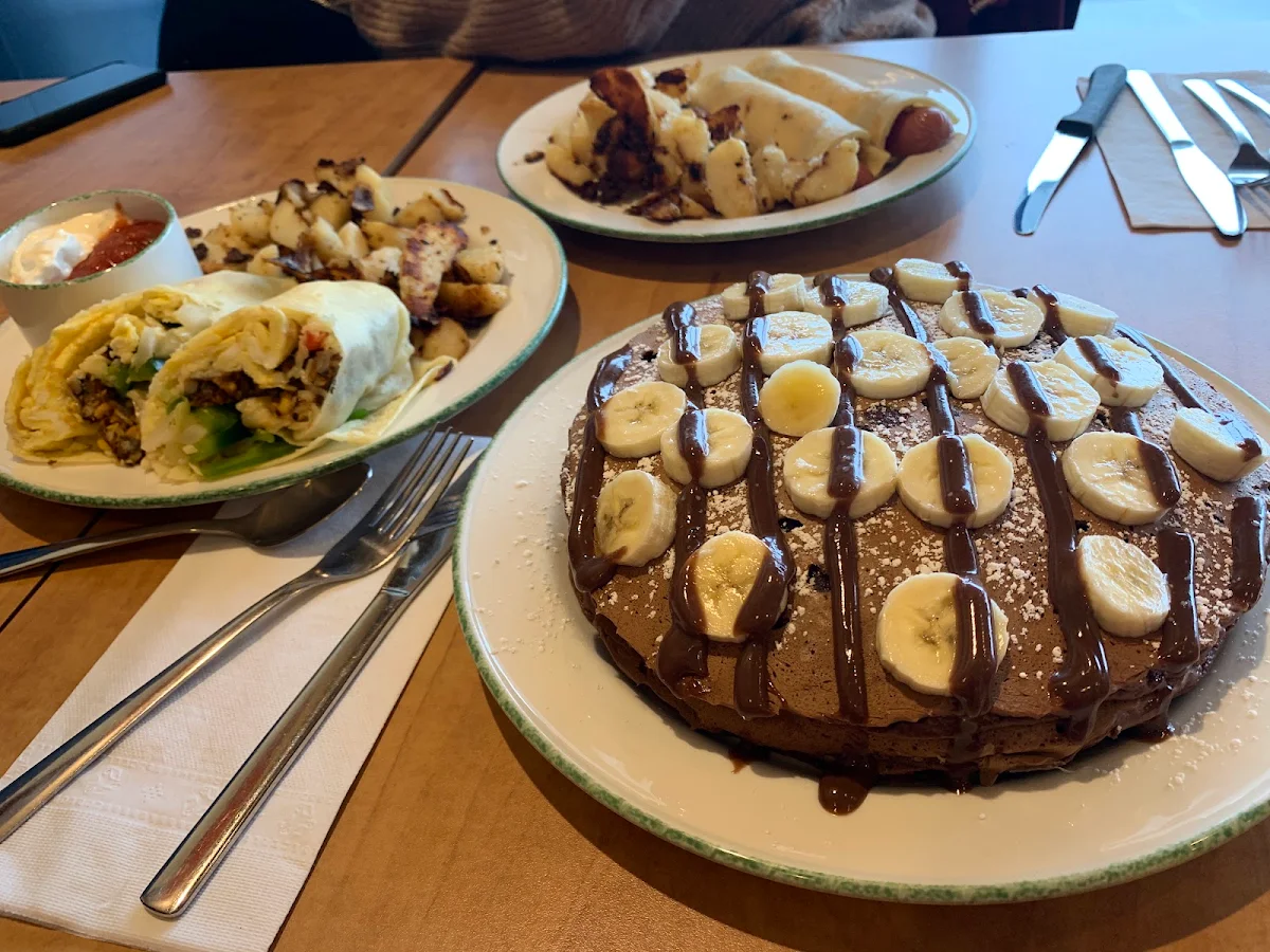 Mountain of Bananas on a Waffle for Adam, Cora Breakfast and Lunch