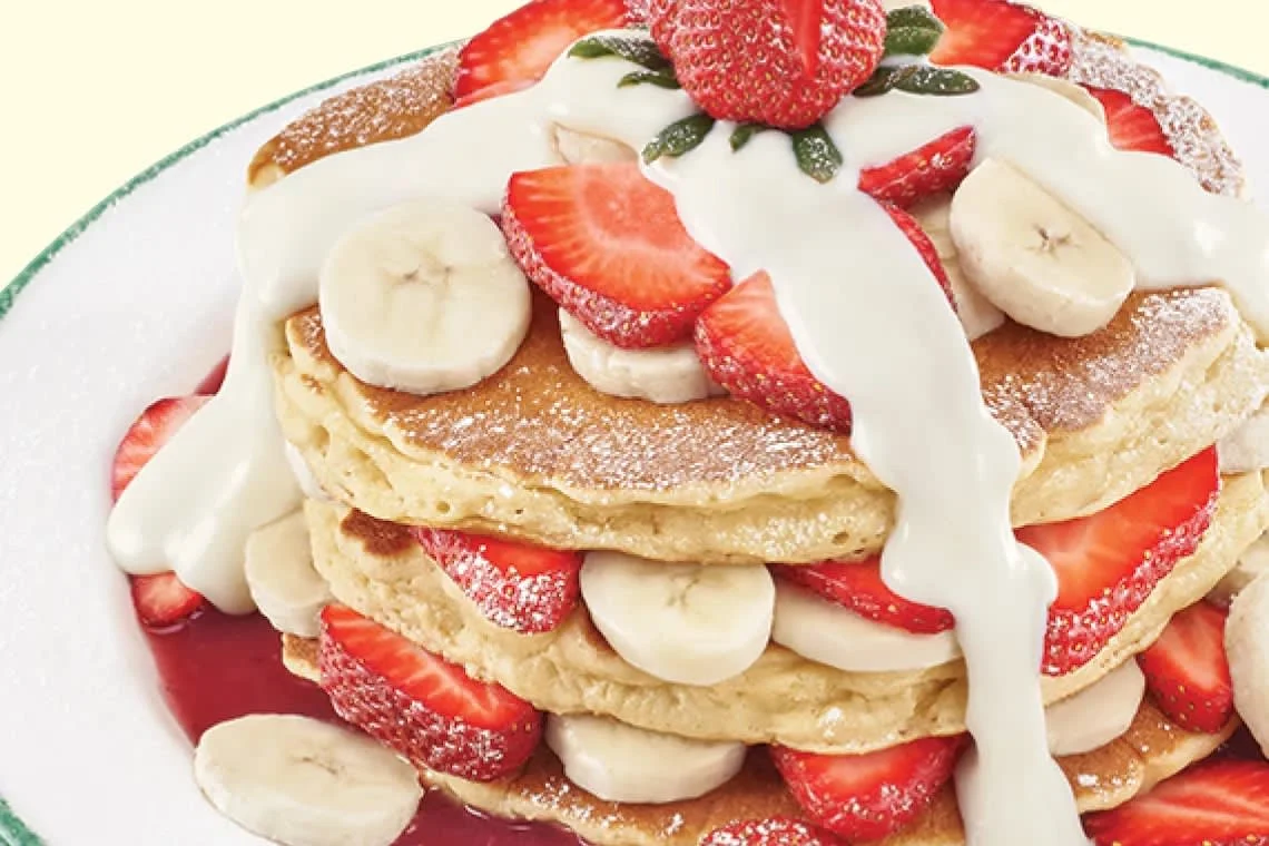 Strawberry-Banana Pancakes 1080 Cals, Cora Breakfast and Lunch