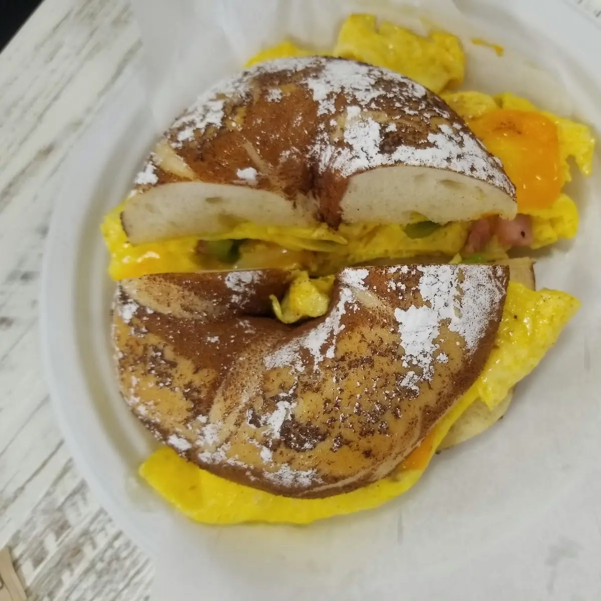 French Toast Bagel with Western Omelette