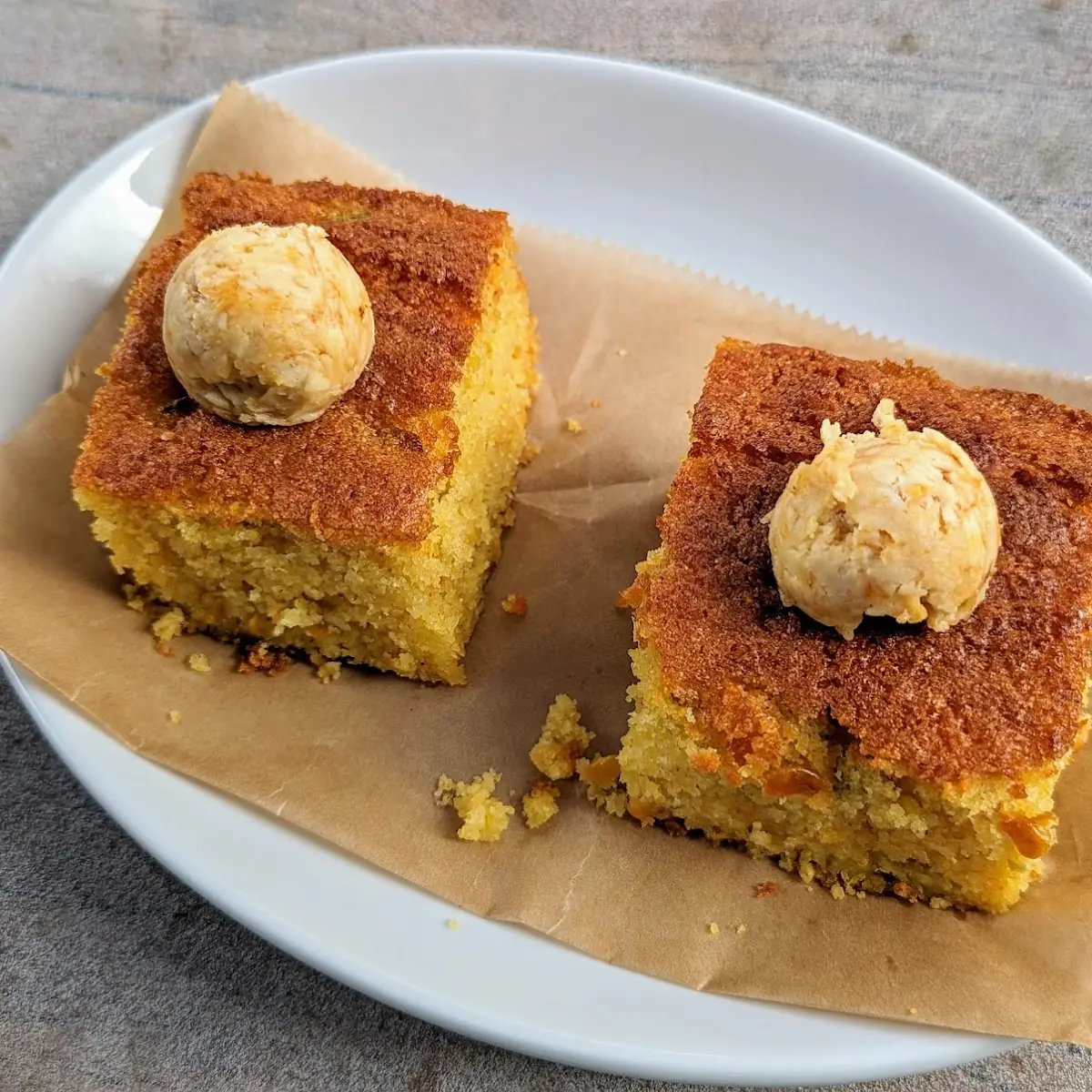 Cheddar & Green Chile Cornbread with Honey Candy Butter 2 Pieces