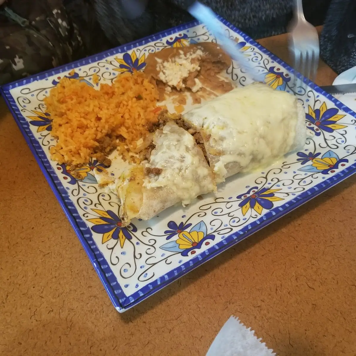 Chicken Burrito Fried Beans and Rice