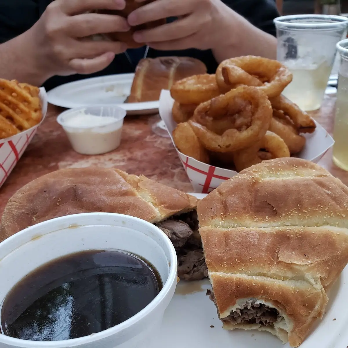 French Dip and Onion Rings