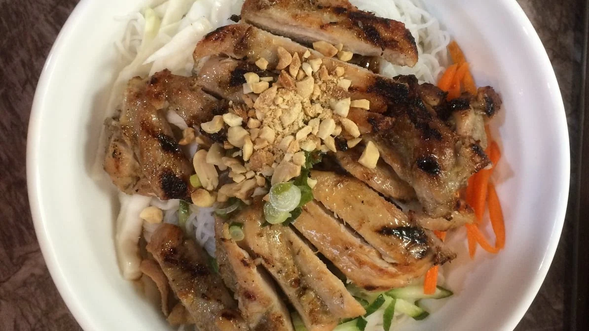 Vermicelli Bowl with Grilled Pork Pork Sausage and Spring Rolls, Pho Windsor