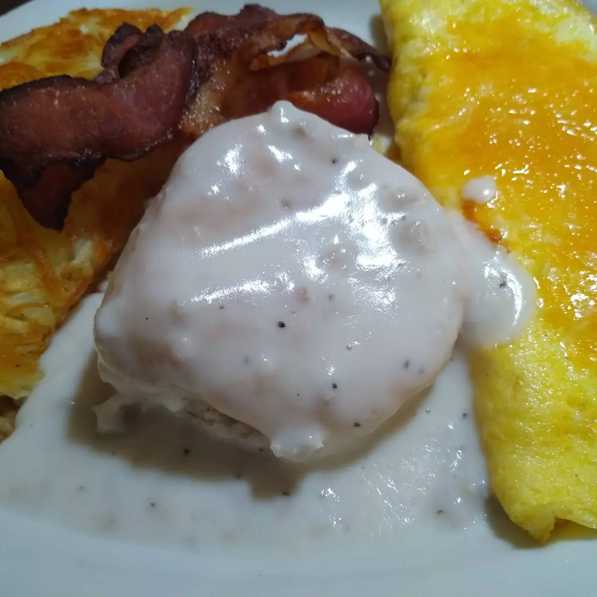 Biscuits and Gravy with Scrambled Eggs and Bacon