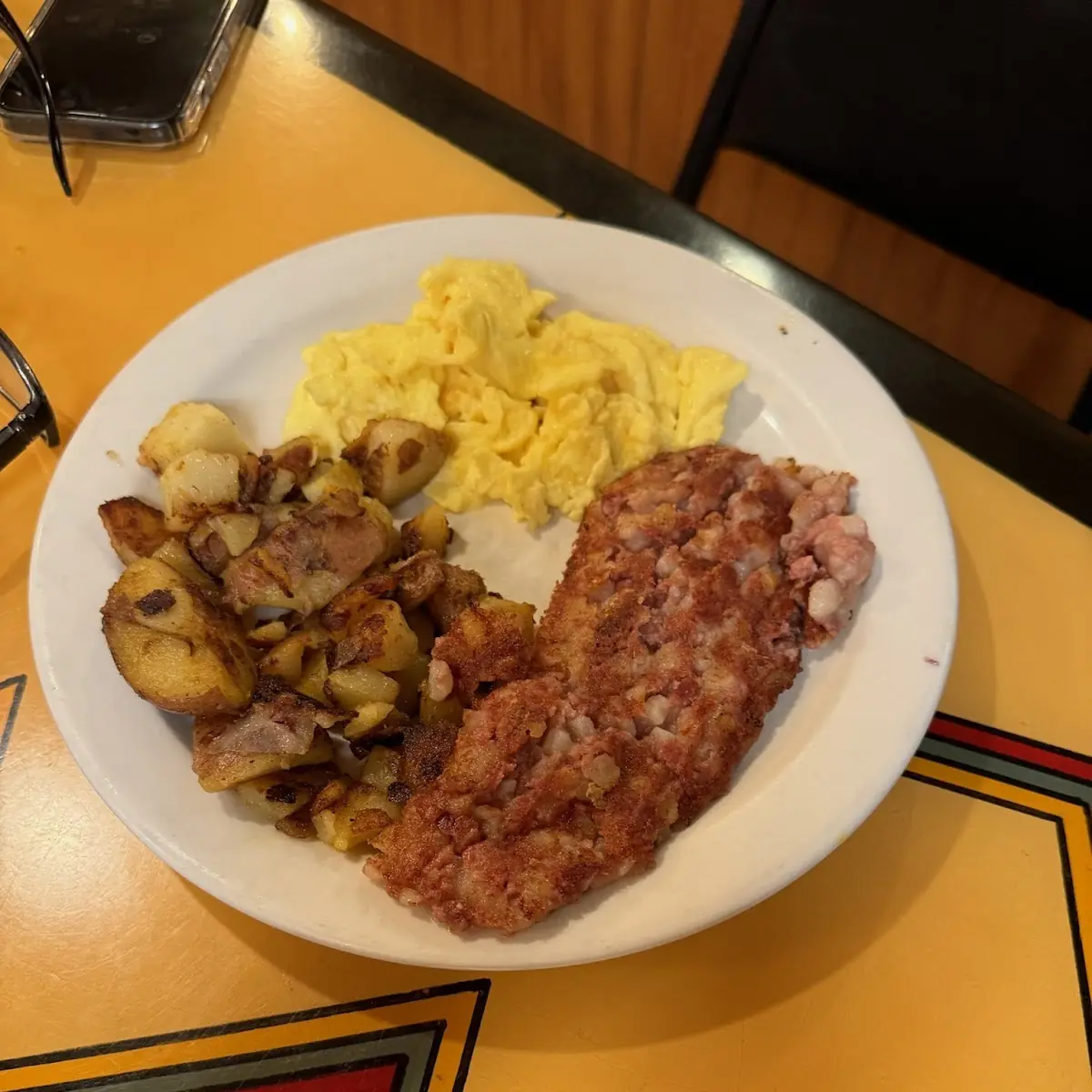 Scrambled Eggs Home Fries and Corned Beef Hash