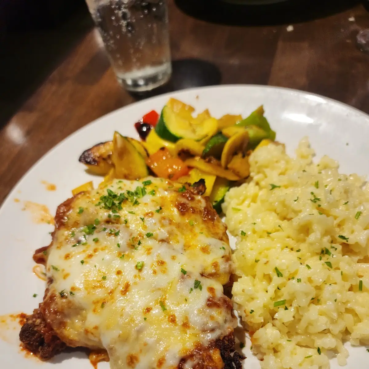 Chicken Parmesan with Risotto and Vegetable