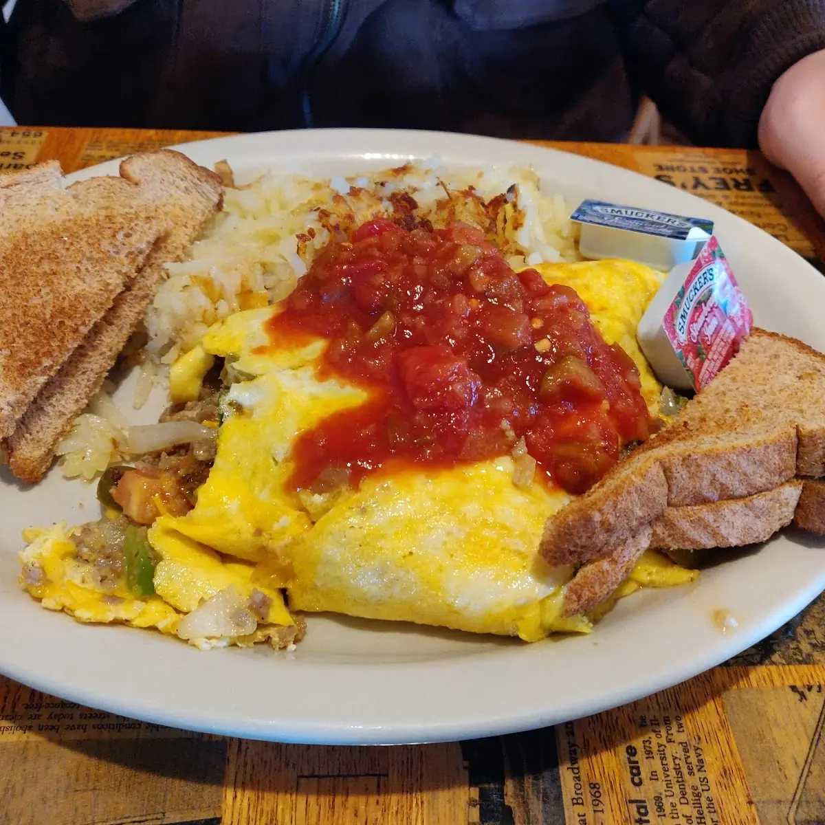 Eggs with Hash Browns and Toast