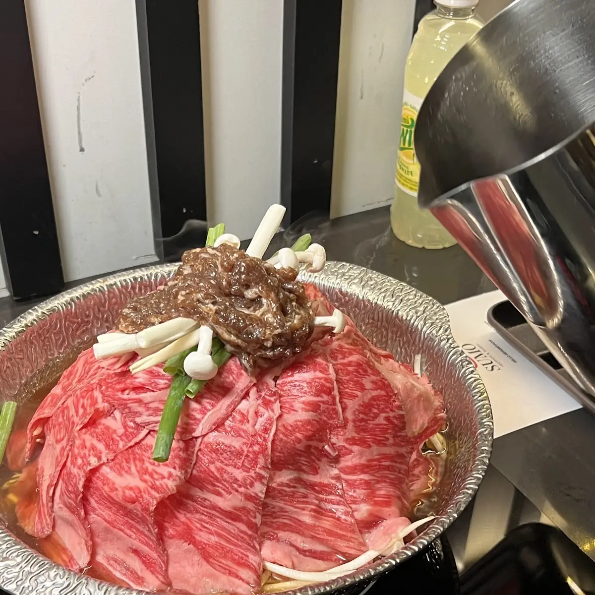 Hot Pot with Sliced Beef and Mushrooms