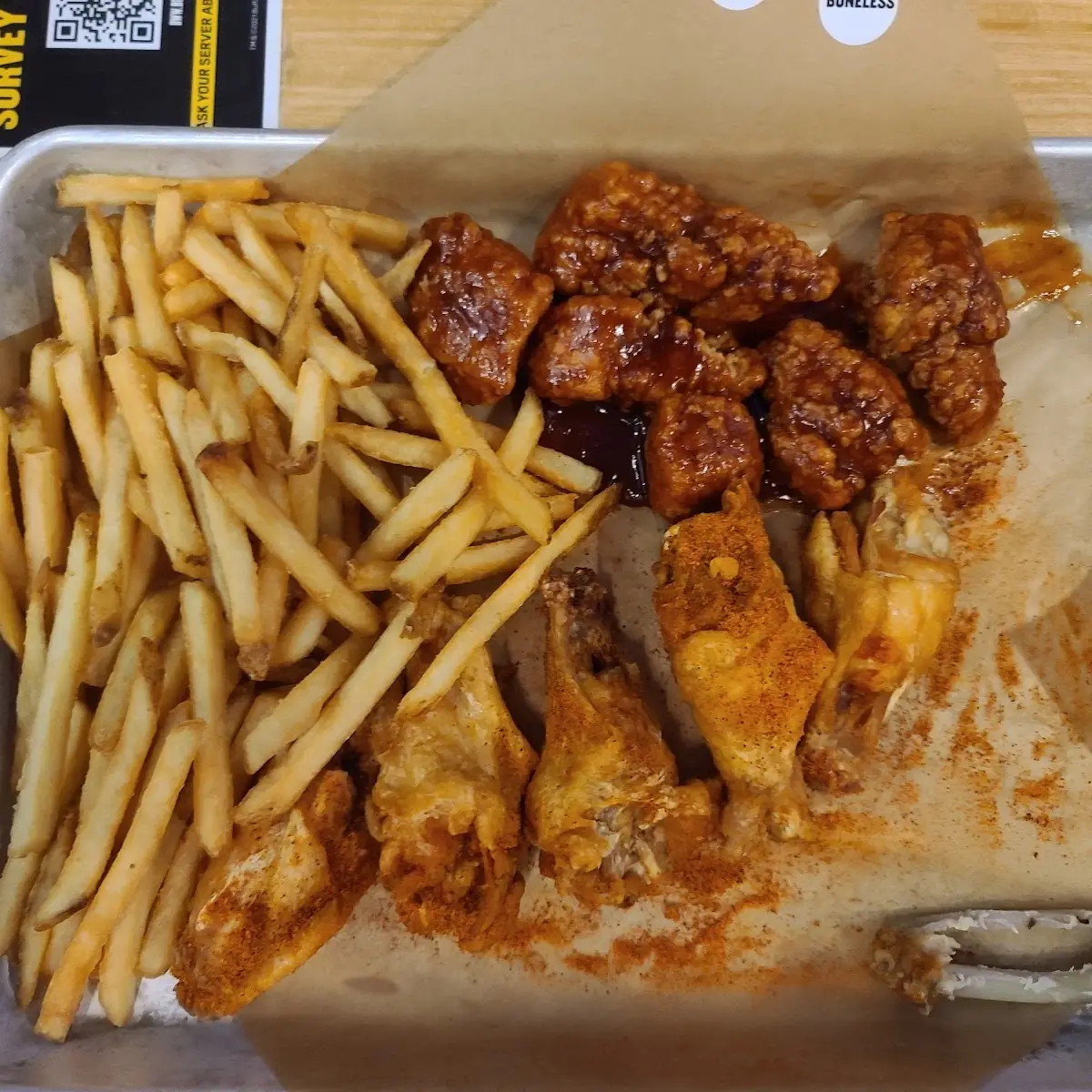 Traditional & Boneless Wing Combo Chipotle BBQ Dry Rub and Honey BBQ