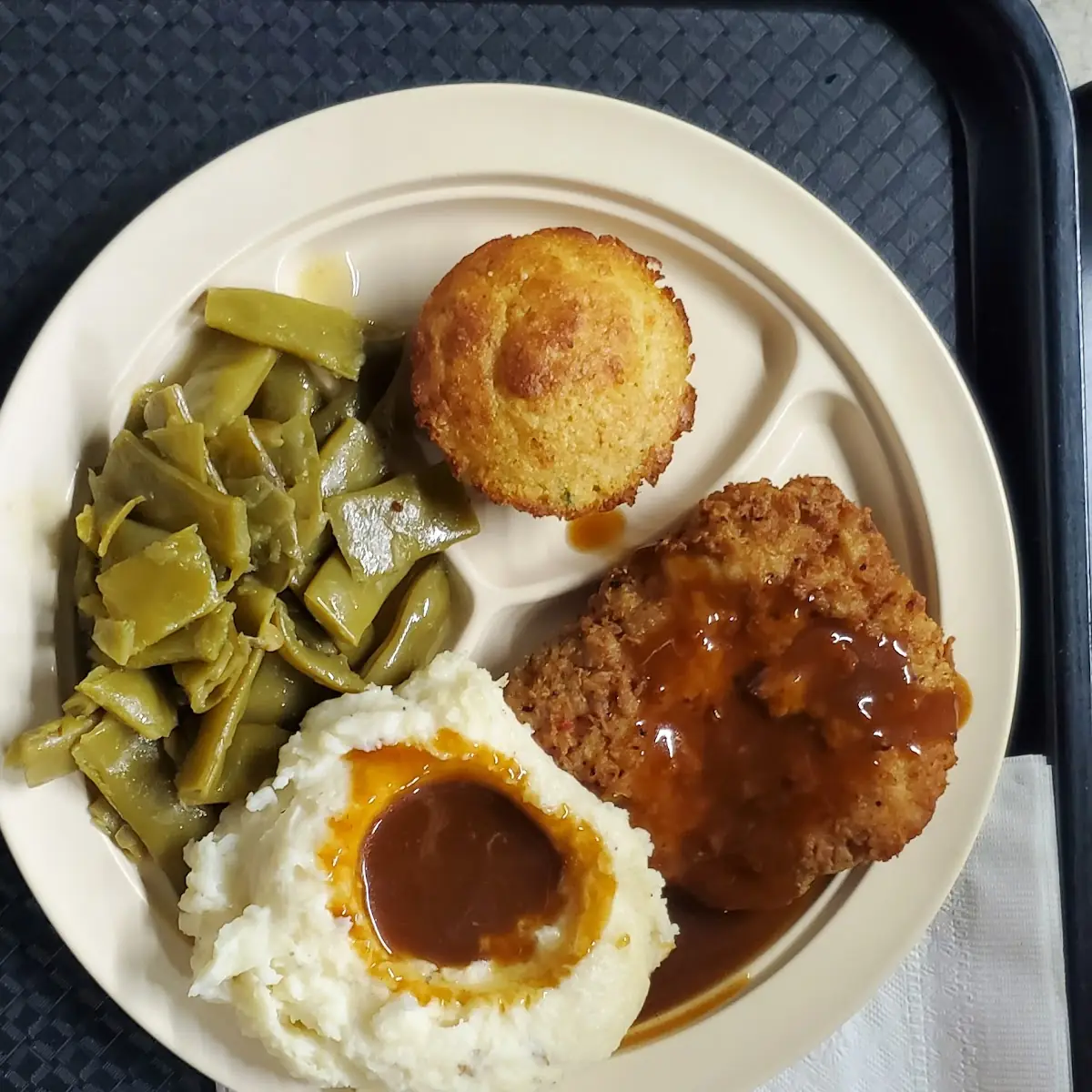 Pork Mashed Potatoes and Gravy Green Beans