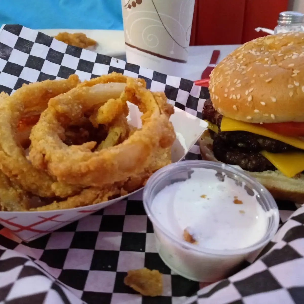 Double Cheeseburger with Onion Rings