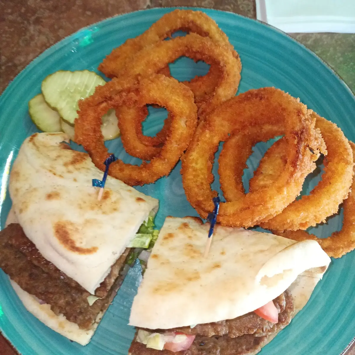 Lamb Gyro and Onion Rings