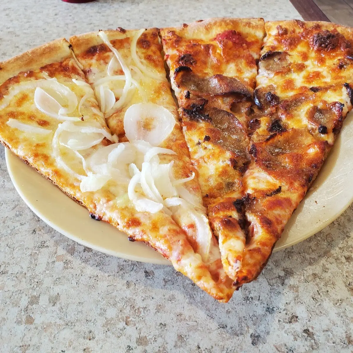 Two Slices Pizza Each Cut in Half