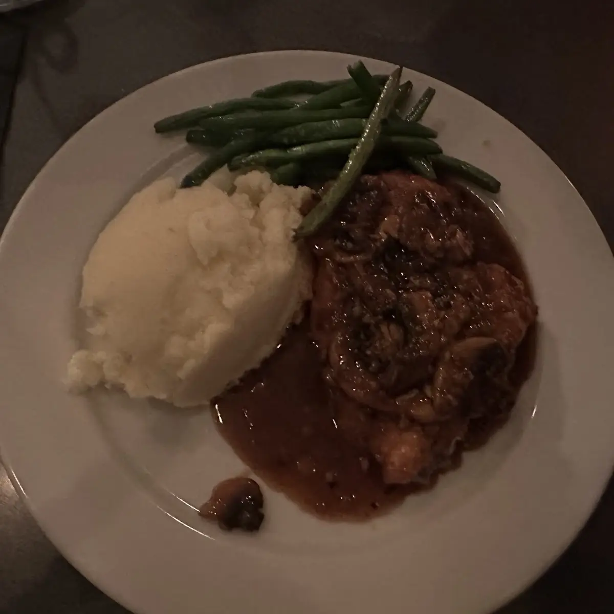Chicken Marsala with Garlic Mashed and Fresh Green Beans